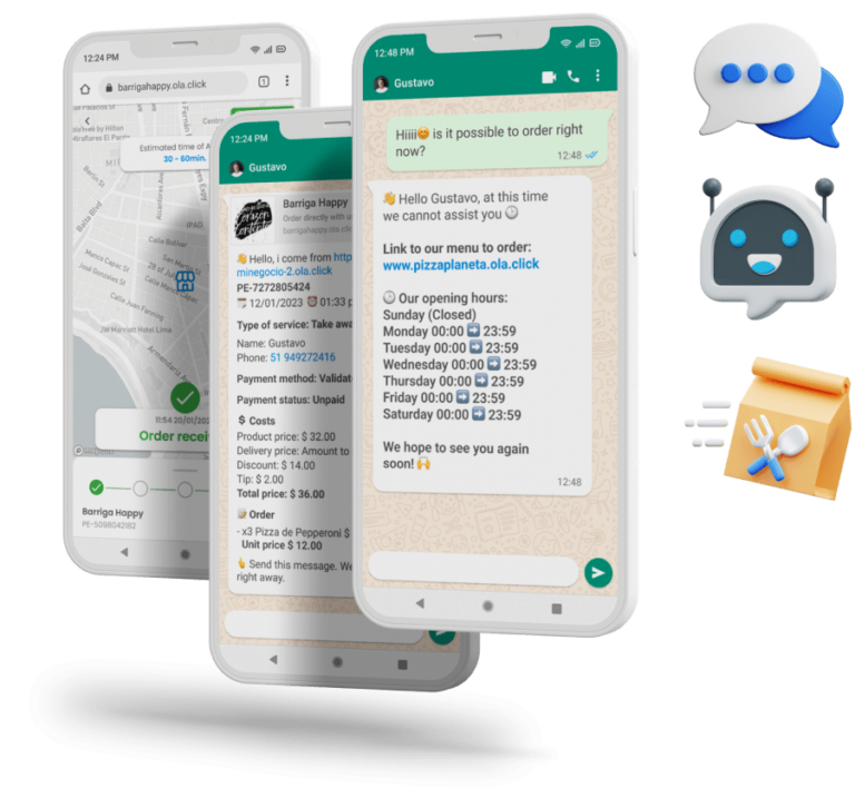 Mensagens de resposta automáticas do chatbot para WhatsApp no sistema kds da OlaClick