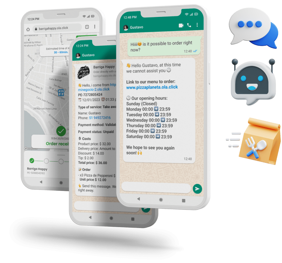 Mensajes de respuestas automaticas del chatbot WhatsApp de Olaclick