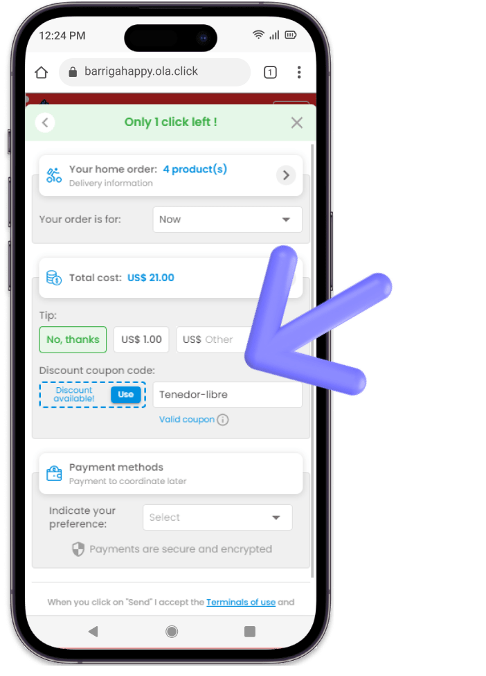 Résumé de l'achat d'une commande montrant qu'un client peut obtenir une remise en un seul clic