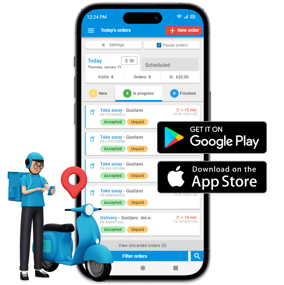 Lista de pedidos para entrega enviados ao aplicativo do cardapio acessado pelo entregador