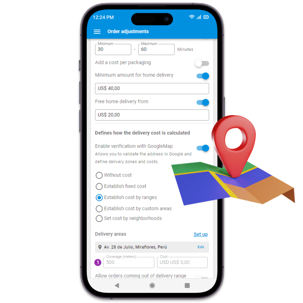Différents types de prix que le restaurant peut configurer en établissant des frais de livraison