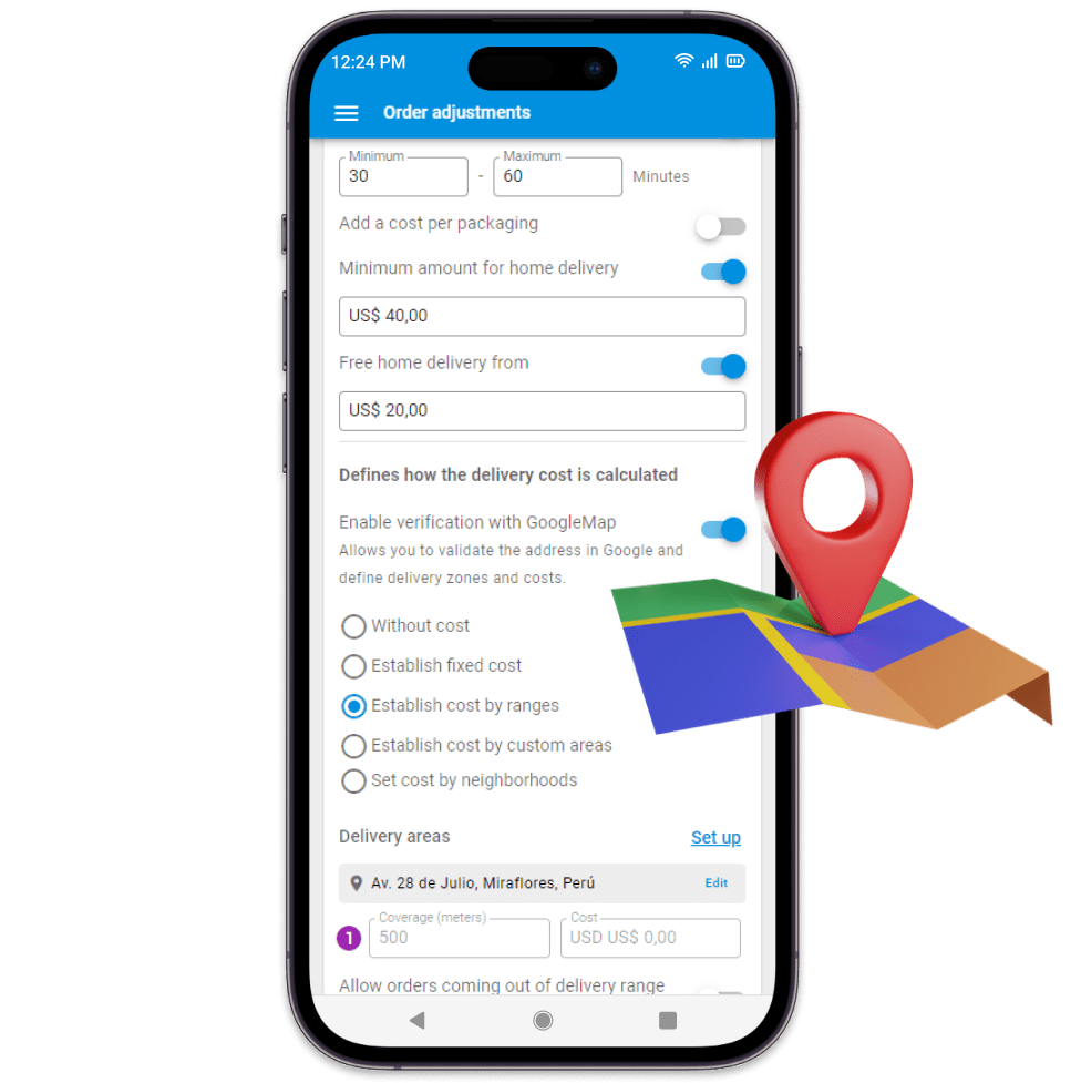 Diferentes tipos de preços que o restaurante pode configurar no sistema de delivery para definir os valores de entrega