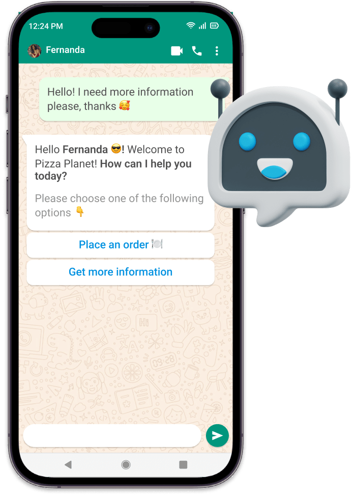 Mensagens de resposta automáticas do chatbot para WhatsApp da OlaClick