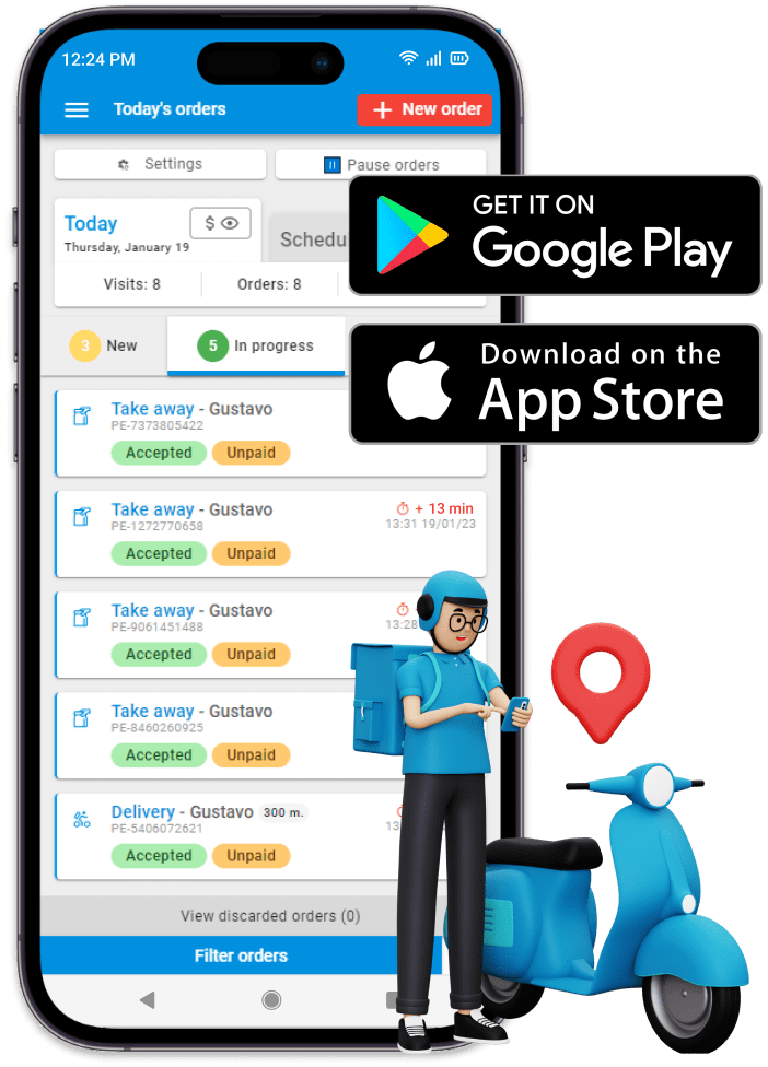 Vista móvel de uma lista de pedidos que o entregador precisa entregar ou que o garçom precisa atender