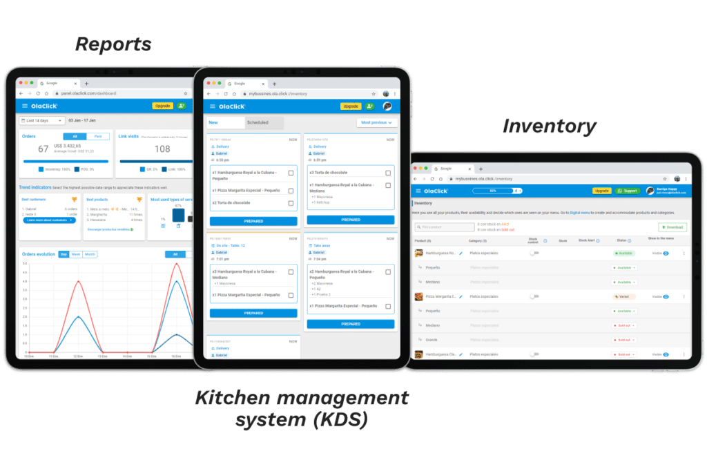 Functionalities of the point of sale of Olaclick in its desktop, mobile or iPad version