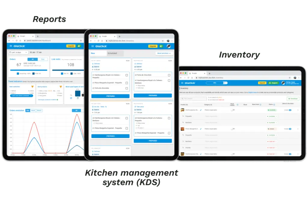 Functionalities of the point of sale of Olaclick in its desktop, mobile or iPad version