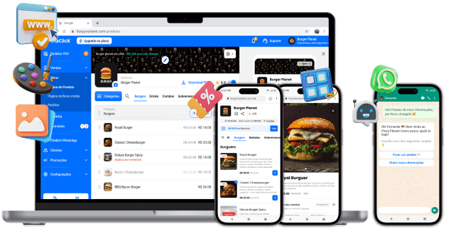 cardápio web em diversos dispositivos como tablet e celular