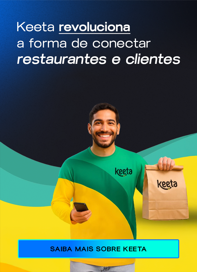 foto de entregador com uniforme do keeta segurando um pacote de comida